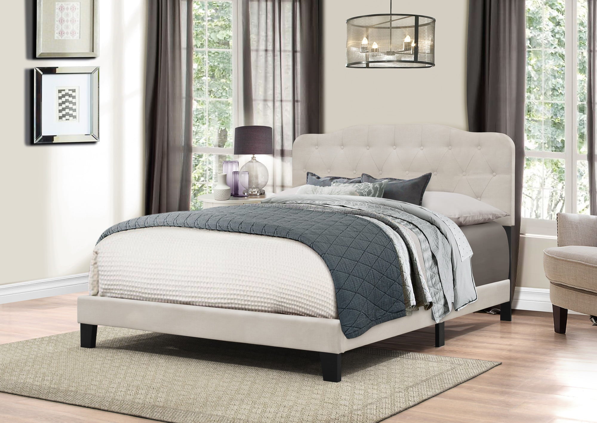 Hillsdale Furniture Nicole Arched Diamond Tufted Upholstered Queen Bed, Fog