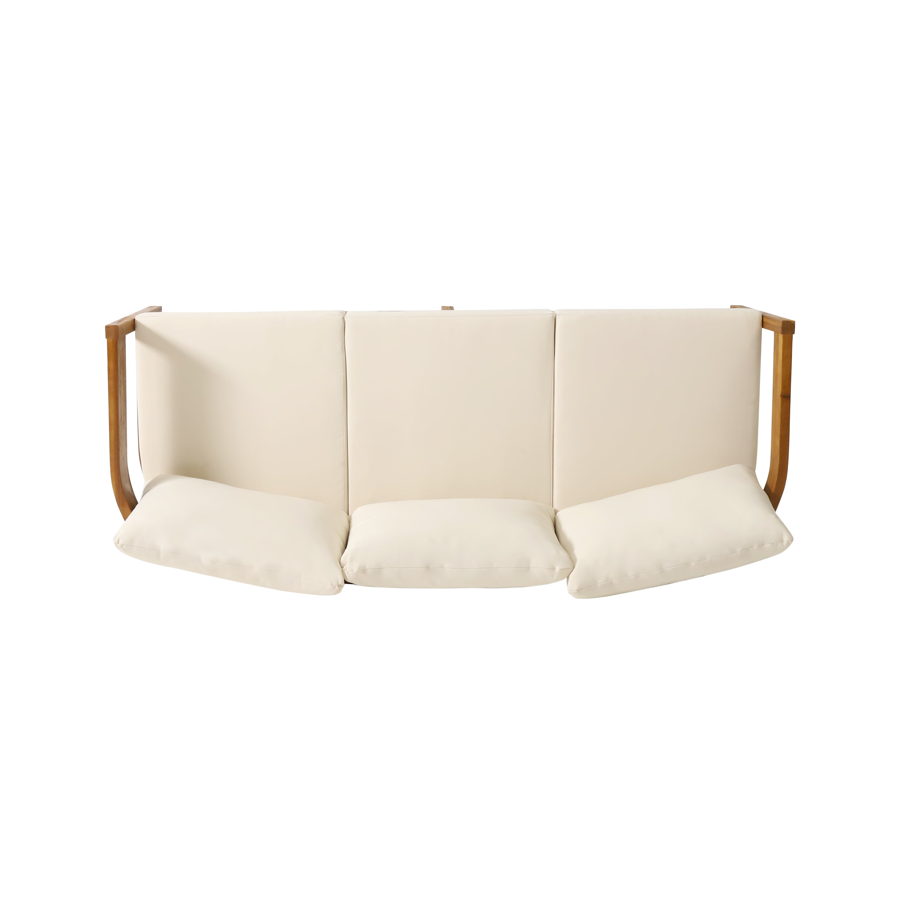 Brooklyn Outdoor Acacia Wood 3 Seater Sofa Chat Set with Ottoman, Teak and Beige