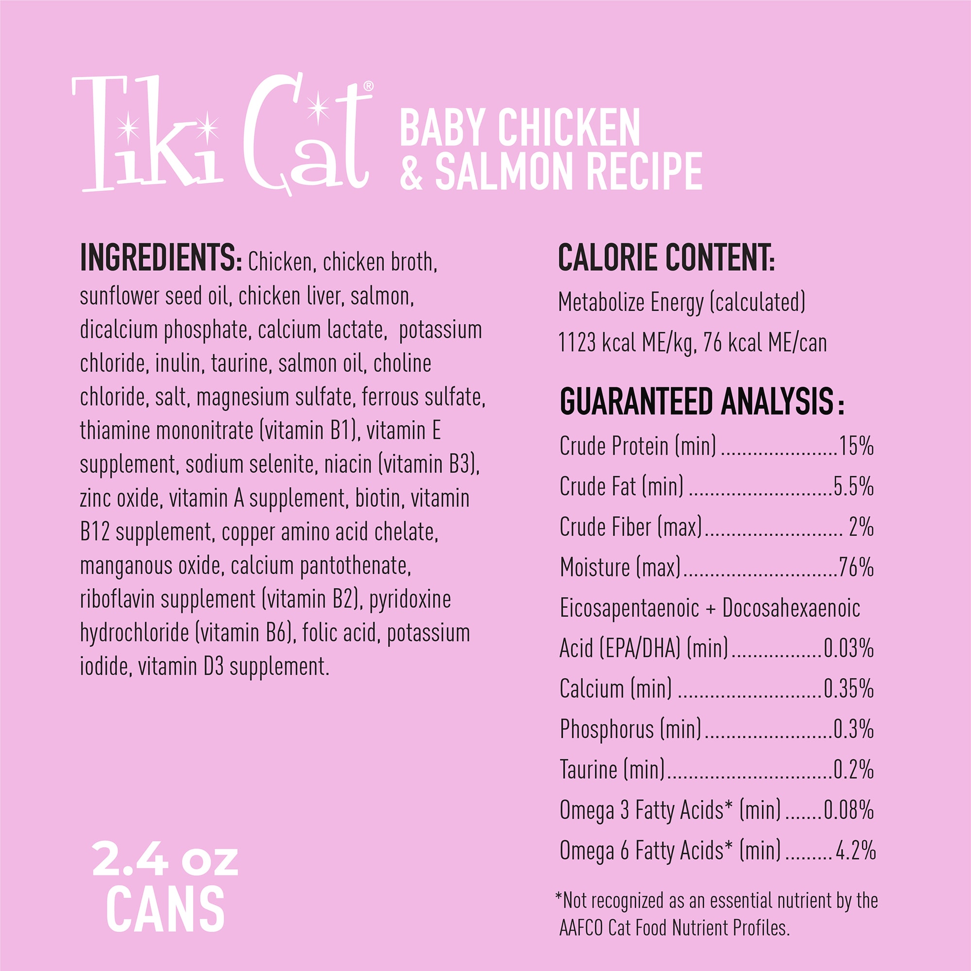 Tiki Cat Baby Chicken  Salmon Recipe Wet Kitten Food， 2.4 oz.， Case of 12