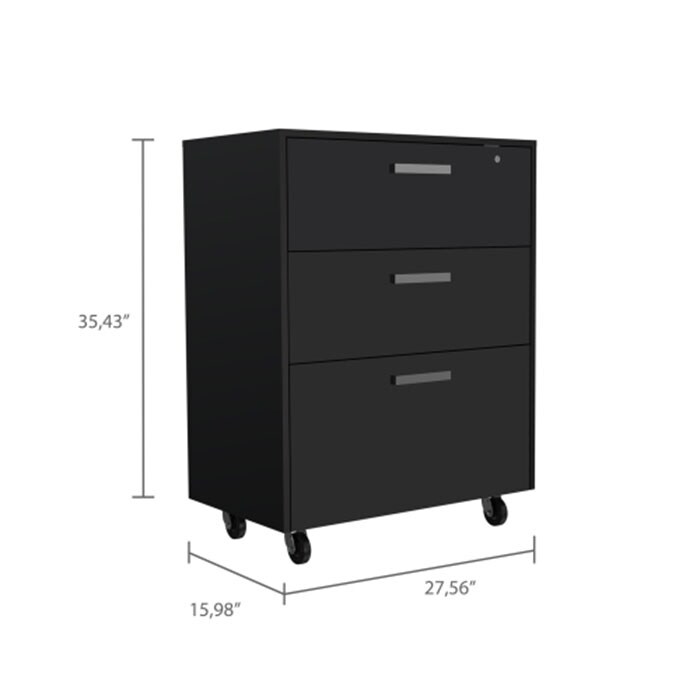 3 Drawers storage cabinet Black filing cabinet Particle Board desk drawers