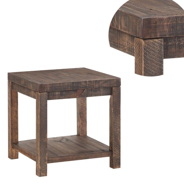 Wooden End Table with One Shelf， Taupe Brown