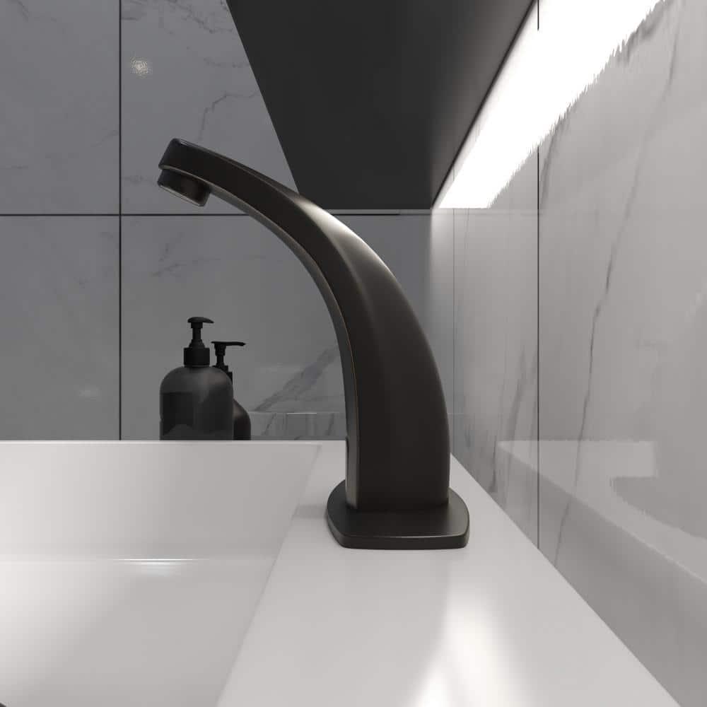 BWE DC Powered Commercial Touchless Single Hole Bathroom Faucet With Deck Plate and Pop Up Drain In Oil Rubbed Bronze