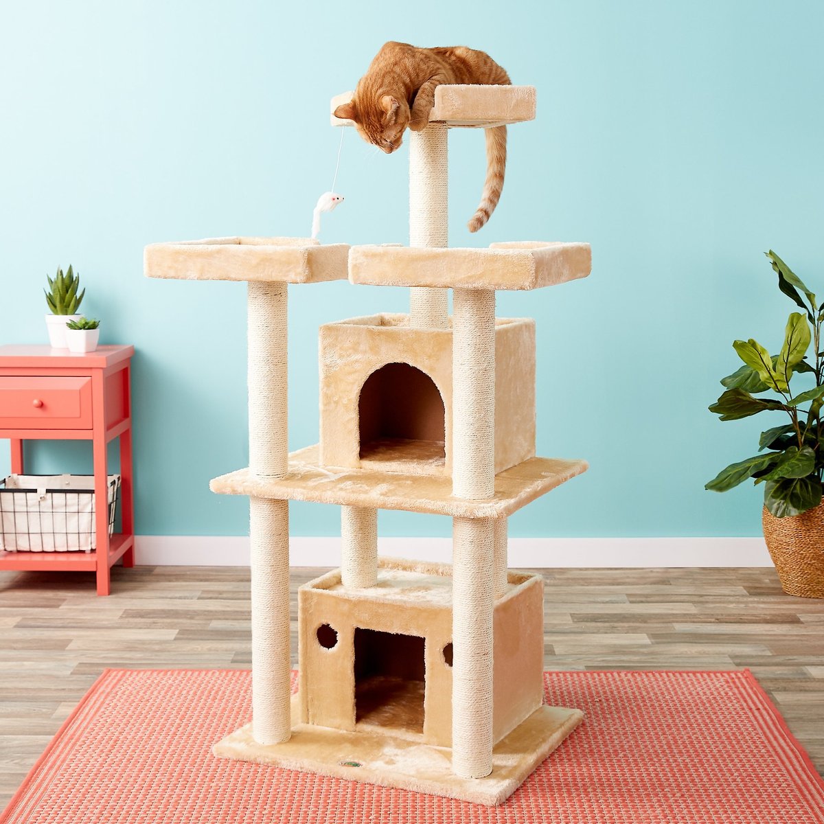 Go Pet Club 51-in Faux Fur Cat Tree and Condo， Beige