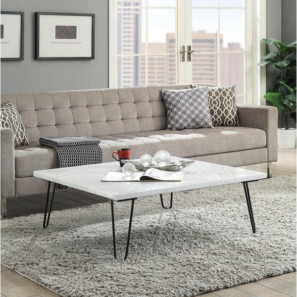 Industrial Coffee Table with White Marble Top， Center Table with Metal 