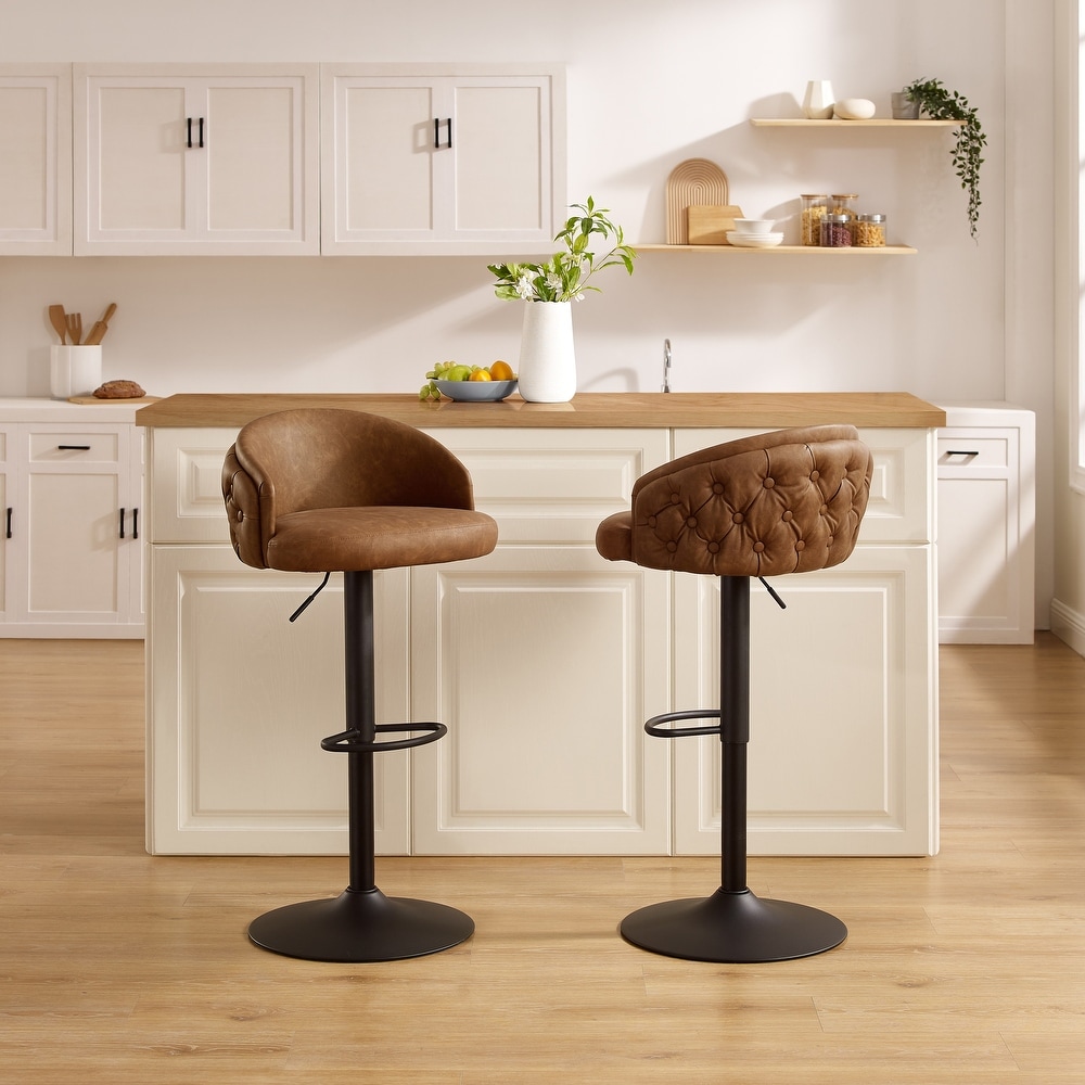 Art Leon Swivel and Adjustable Upholstered Bar Stools (Set of 2)