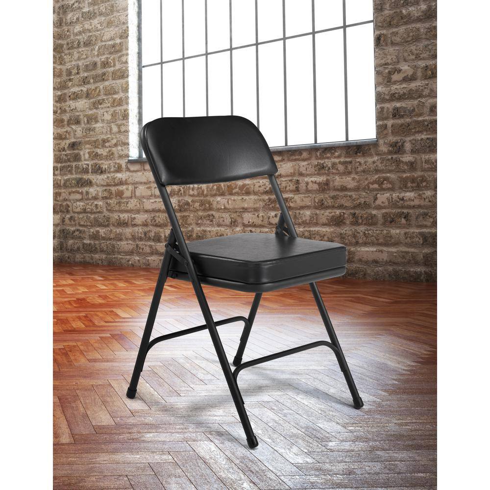 National Public Seating 3200 Series Premium 2 in. Vinyl Upholstered Double Hinge Folding Chair Black (Pack of 2) 3210