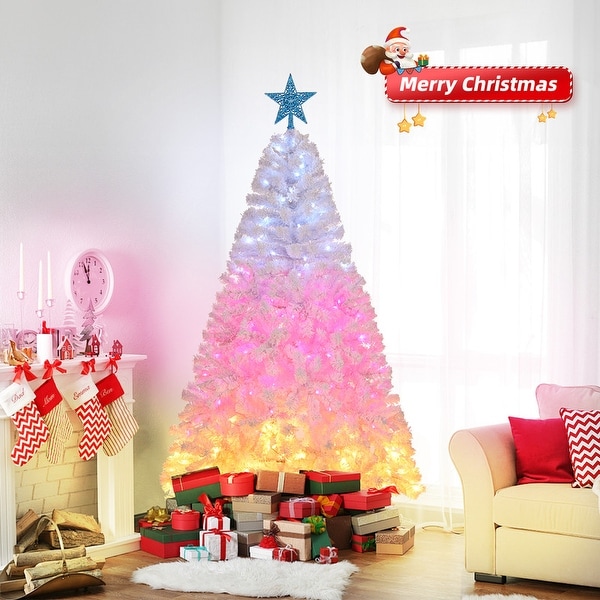 6 Ft Prelit Artificial Christmas Tree with 300 Cold White/Pink/Warm White Lights