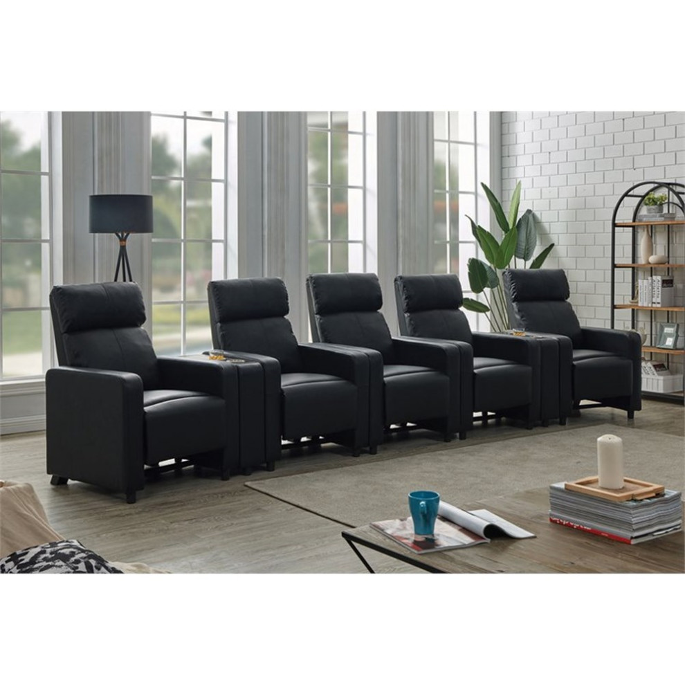 Coaster Toohey 7 piece Faux Leather Recliner Set with Two Consoles Black   Contemporary   Recliner Chairs   by Homesquare  Houzz