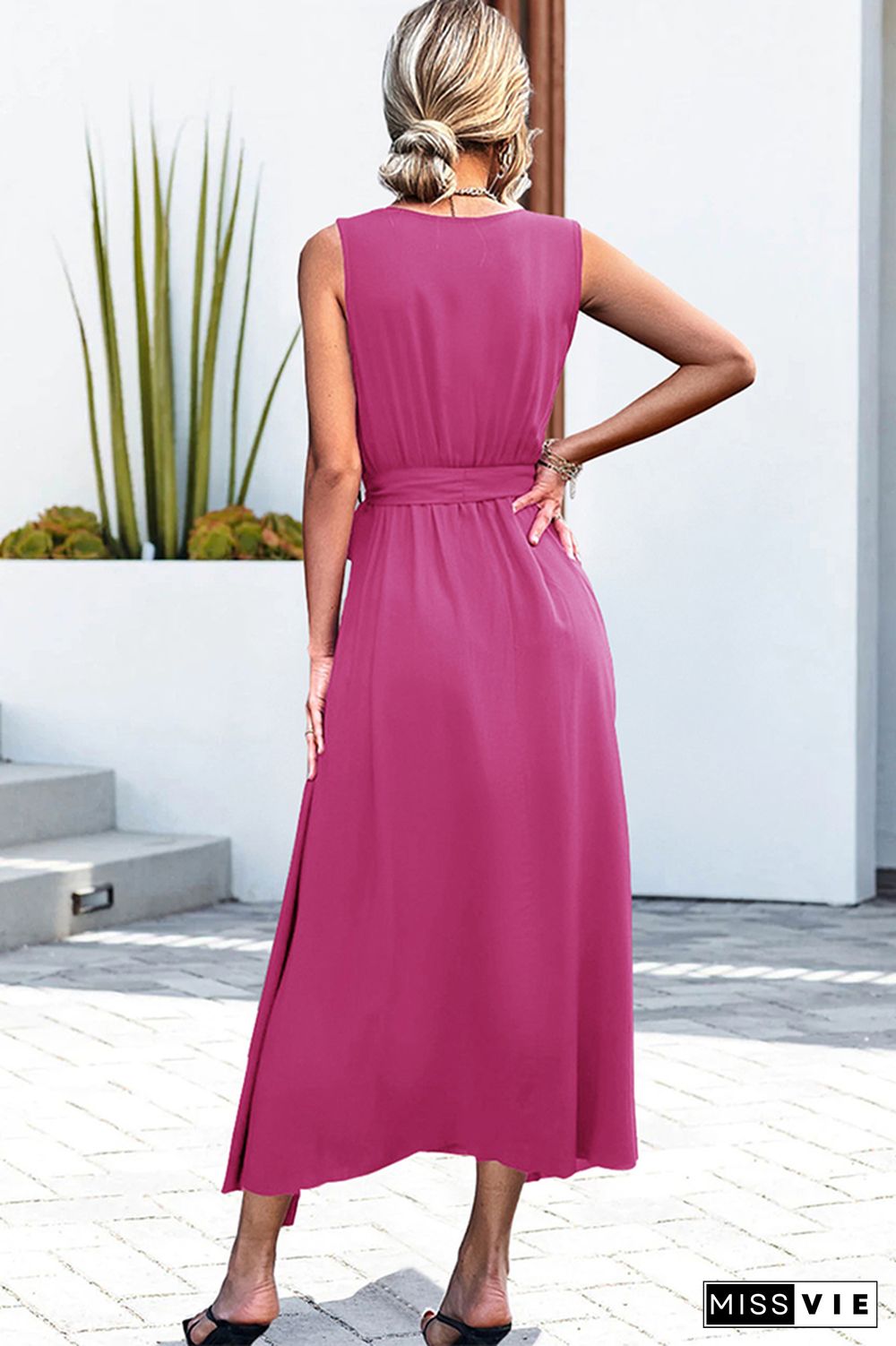 V Neck Sleeveless High Split Maxi Dress