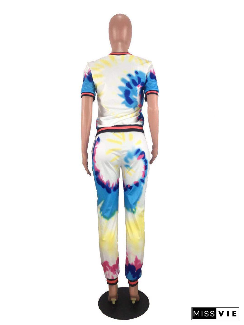 Printed Short Sleeve T-shirt Casual Pants 2 Piece Set