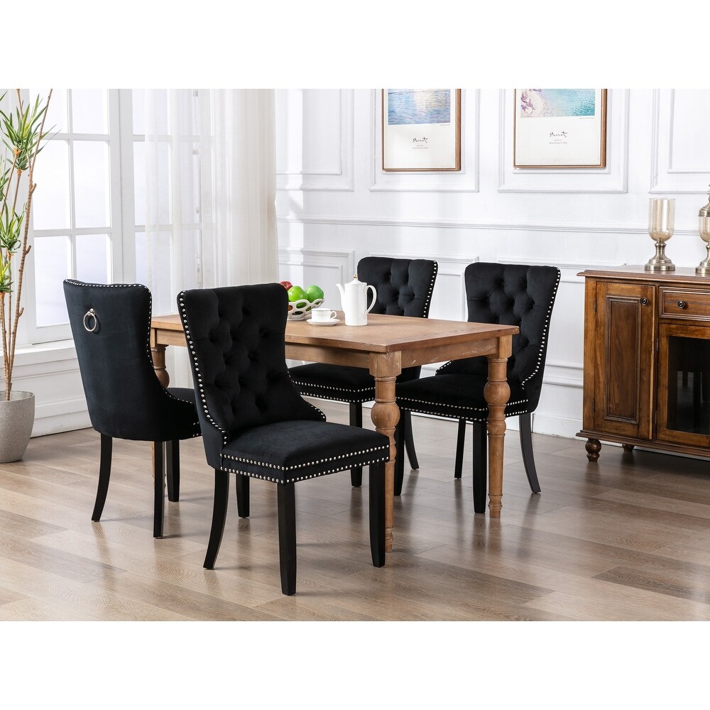 High end Tufted Solid Wood Velvet Upholstered Dining Chair with Wood Legs  2 Pcs Set