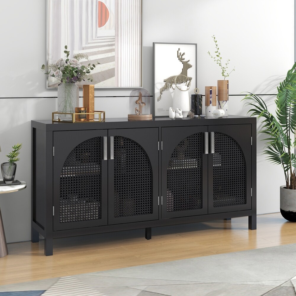 Large Sideboard with Artificial Rattan Door and Metal Handles