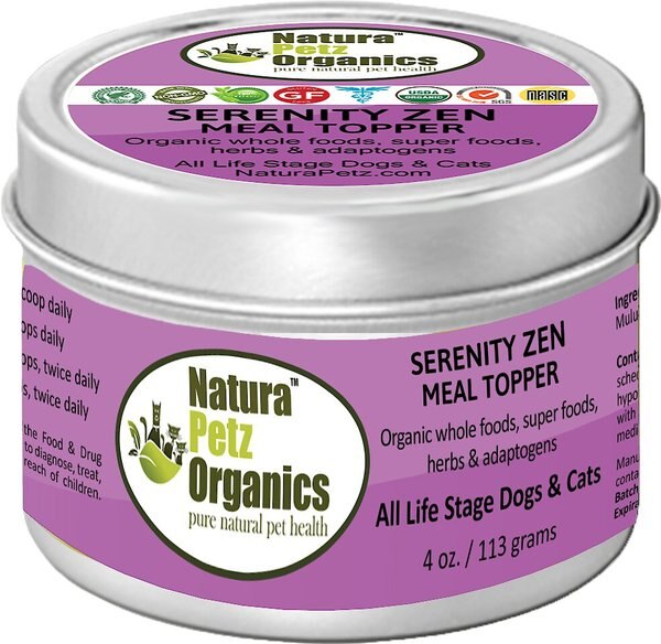 Natura Petz Organics Serenity Zen Turkey Flavored Powder Calming Supplement for Dogs and Cats， 4-oz tin