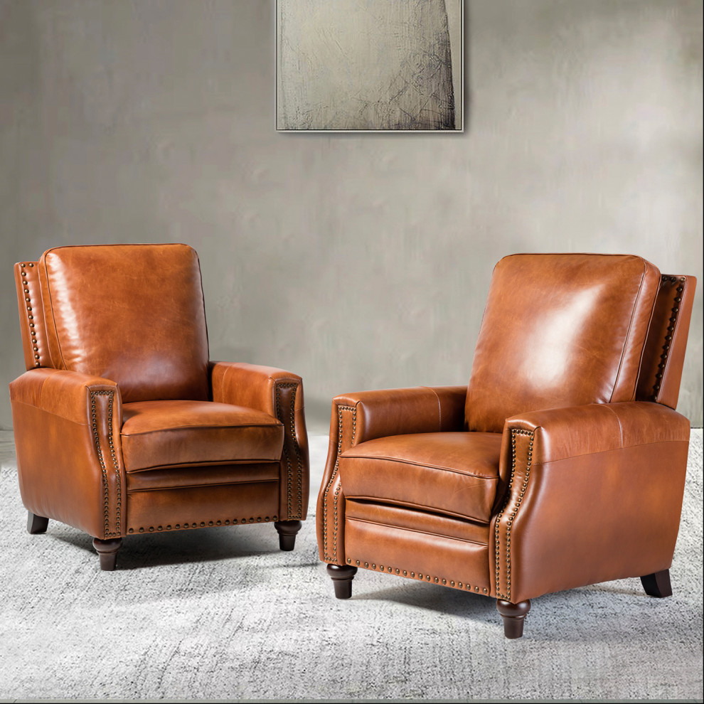 Genuine Leather Recliner With Nailhead Trim Set of 2   Traditional   Recliner Chairs   by Karat Home  Houzz