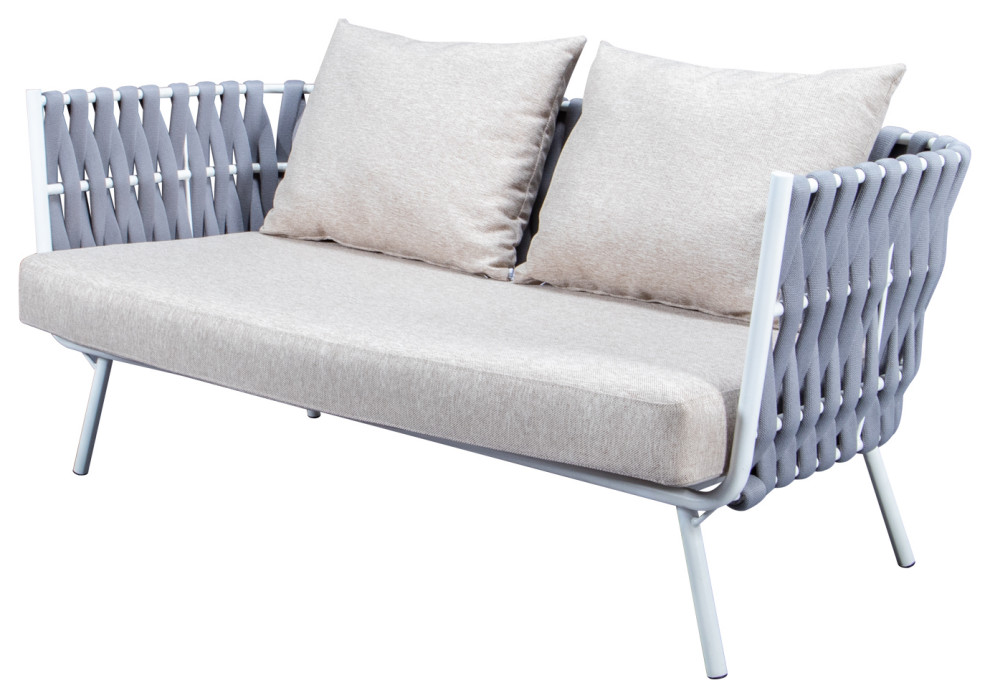 Spencer Outdoor Rope Frame Loveseat With Cushions   Beach Style   Outdoor Loveseats   by LeisureMod  Houzz