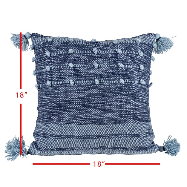 Blue With Corner Tassels 18x18 Hand Woven Filled Outdoor Pillow Foreside Home amp Garden