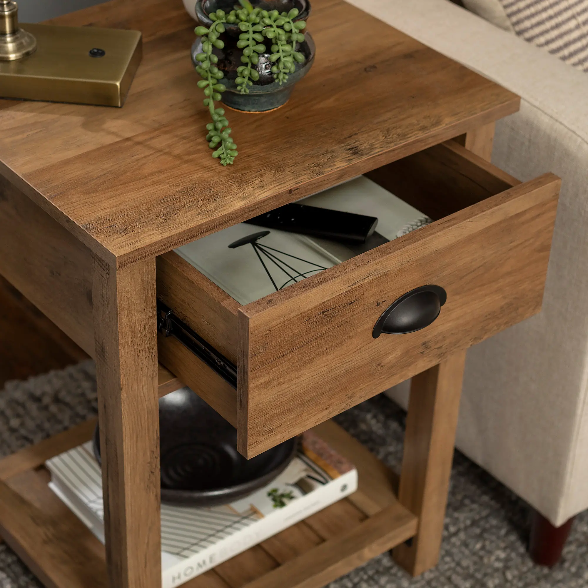 Connor Barnwood Single Drawer Side Table - Walker Edison