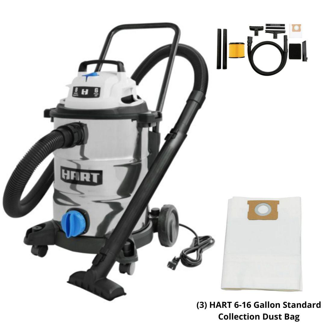 HART 6 Gallon 5 Peak HP Stainless Steel Wet/Dry Vacuum With 6-16 Standard Dustbag