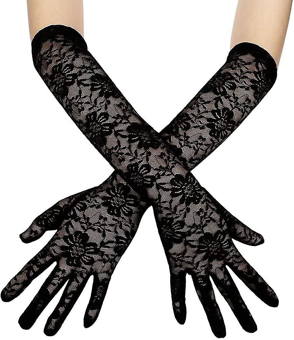 Women Long Black Lace Gloves 1920s Party Gloves Flapper Gloves Ladies Driving