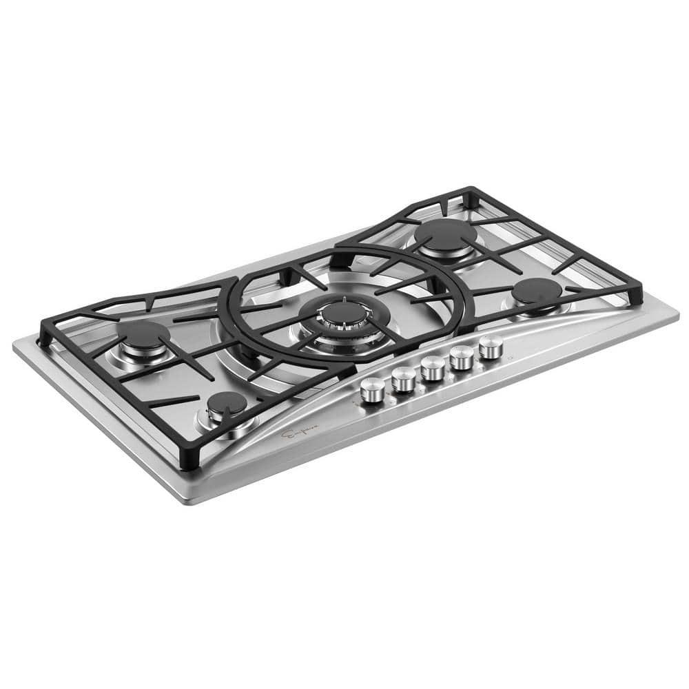 Empava 36 in Recessed Gas Stove Cooktop with Modern Design 5 Italy SABAF 30 Sealed Burners in Stainless Steel