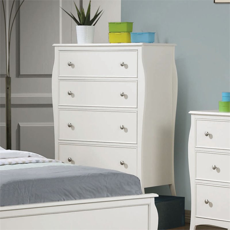 Bowery Hill 4 Drawer Chest in White and Silver