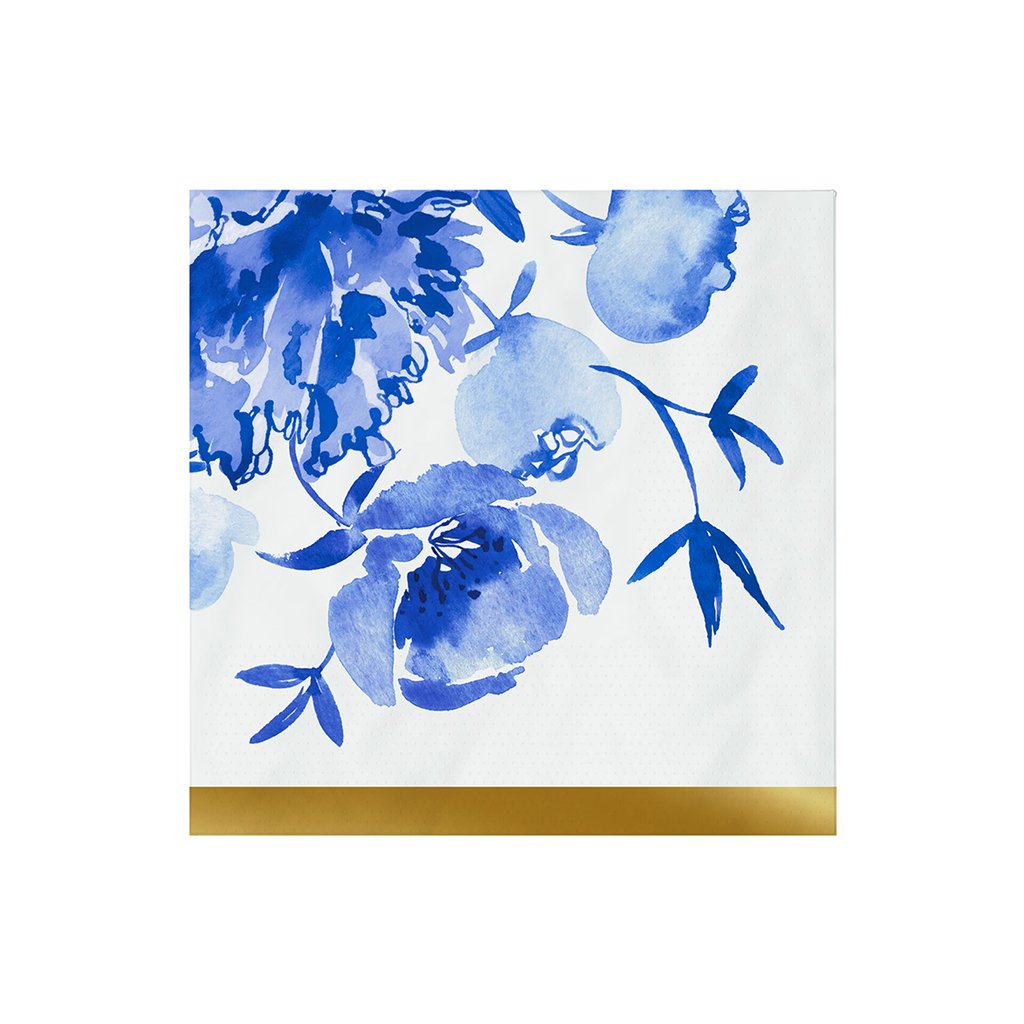 Hallmark  Blue Watercolor Floral Cocktail Napkins, Set of 16