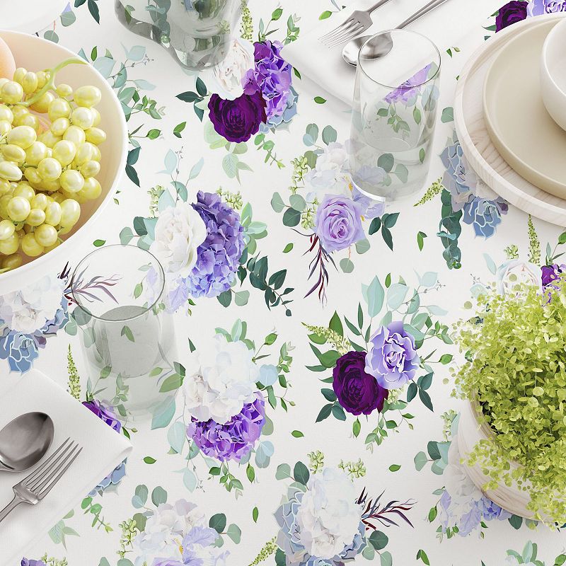 Rectangular Tablecloth， 100% Cotton， 52x104， Purple and White Hydrangeas