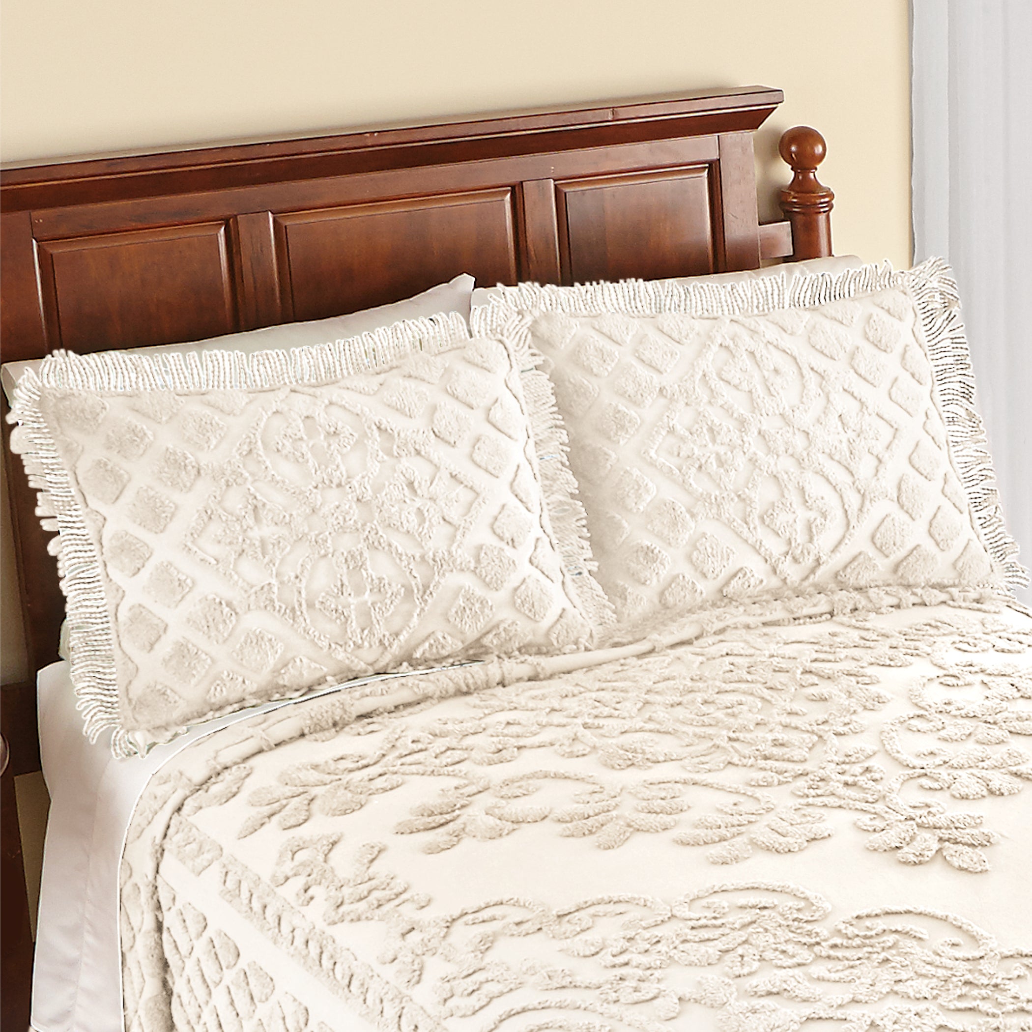 Collections Etc Royalty Elegant Chenille Pillow Sham IVORY SHAM - 26