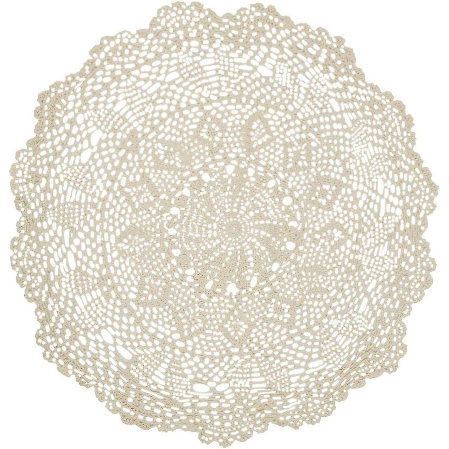 Handmade Crochet Cotton Lace Table Sofa Doily， Waterlily， Beige， 22 Inch