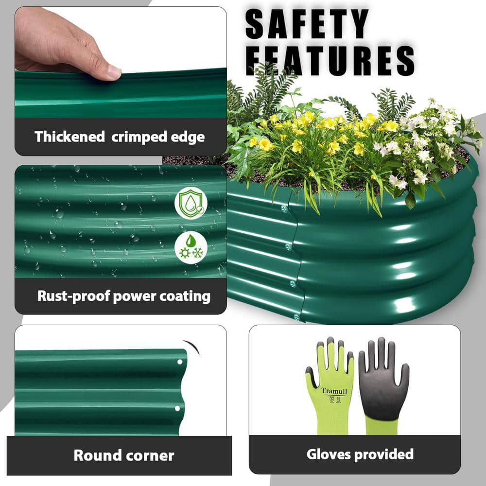 Cesicia 96 in. L x 36 in. W x 12 in. D Oval Green Outdoor Metal Planter Boxes Raised Garden Bed (2-Pack) LJL01000