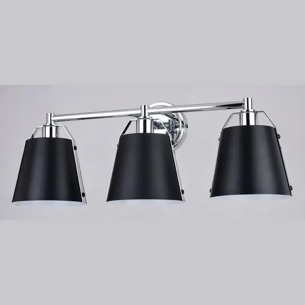 Barrington Black and Chrome Industrial Bathroom Vanity Light Fixture with Metal Shade