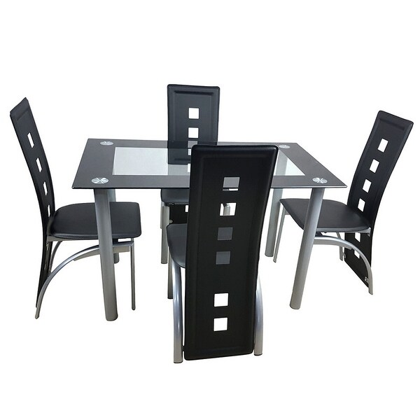 110cm Dining Table Set Tempered Glass Dining Table with 4pcs Chairs