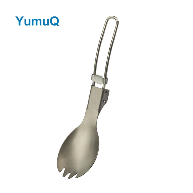 YumuQ 2 In 1 14.5cm Weight 17g Folding Titanium Camping Cooking Utensil Set For Outdoor Hiking Travel