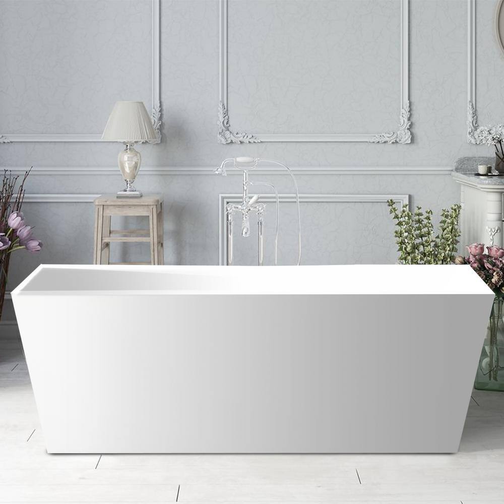 Vanity Art Narbonne 67 in. Acrylic Flatbottom Freestanding Bathtub in White VA6813-L