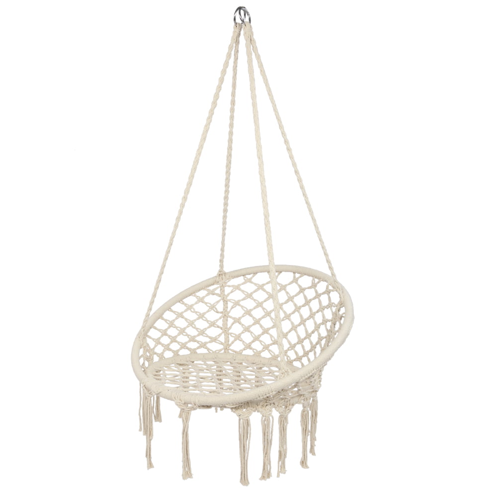 Zimtown Boho Style Rattan Chair Hanging Hammock Swing Chairs for Indoor/Outdoor, Beige, Iron Ring