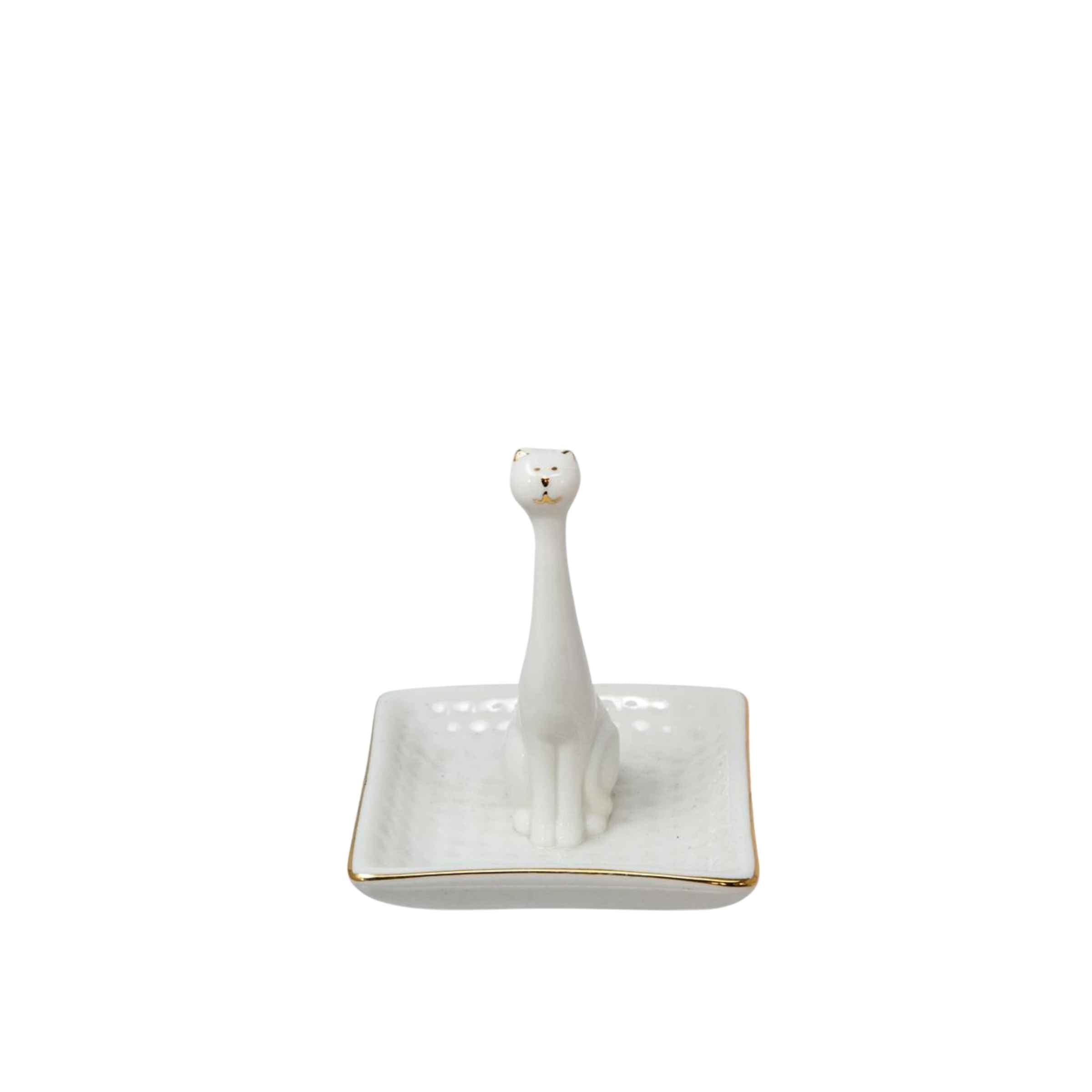 Cat Square Ring Holder - Porcelain 12391-07