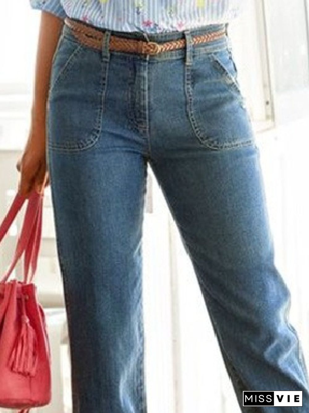 Blue Casual Plain Denim Jeans