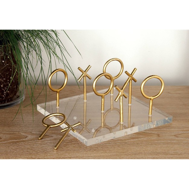 X 5 quot Glam Style Metallic Tic Tac Toe Game Set On Clear Acrylic Board Gold Cosmoliving By Cosmopolitan