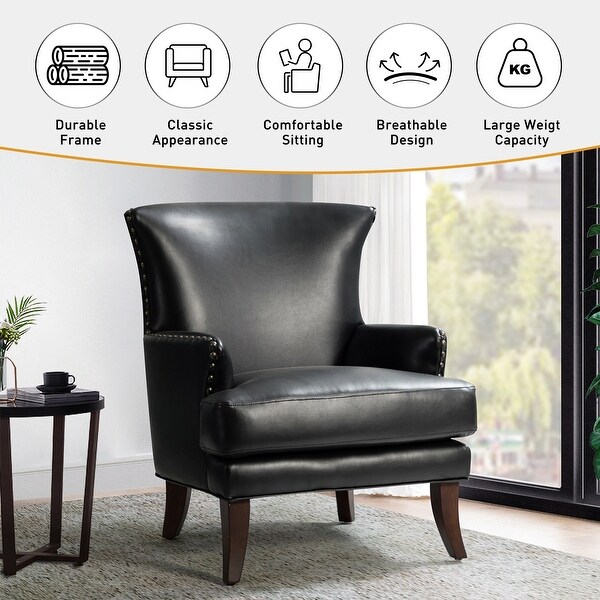 Anatole Modern Leather Wingback Arm Chair with Nailhead Trim by HULALA HOME