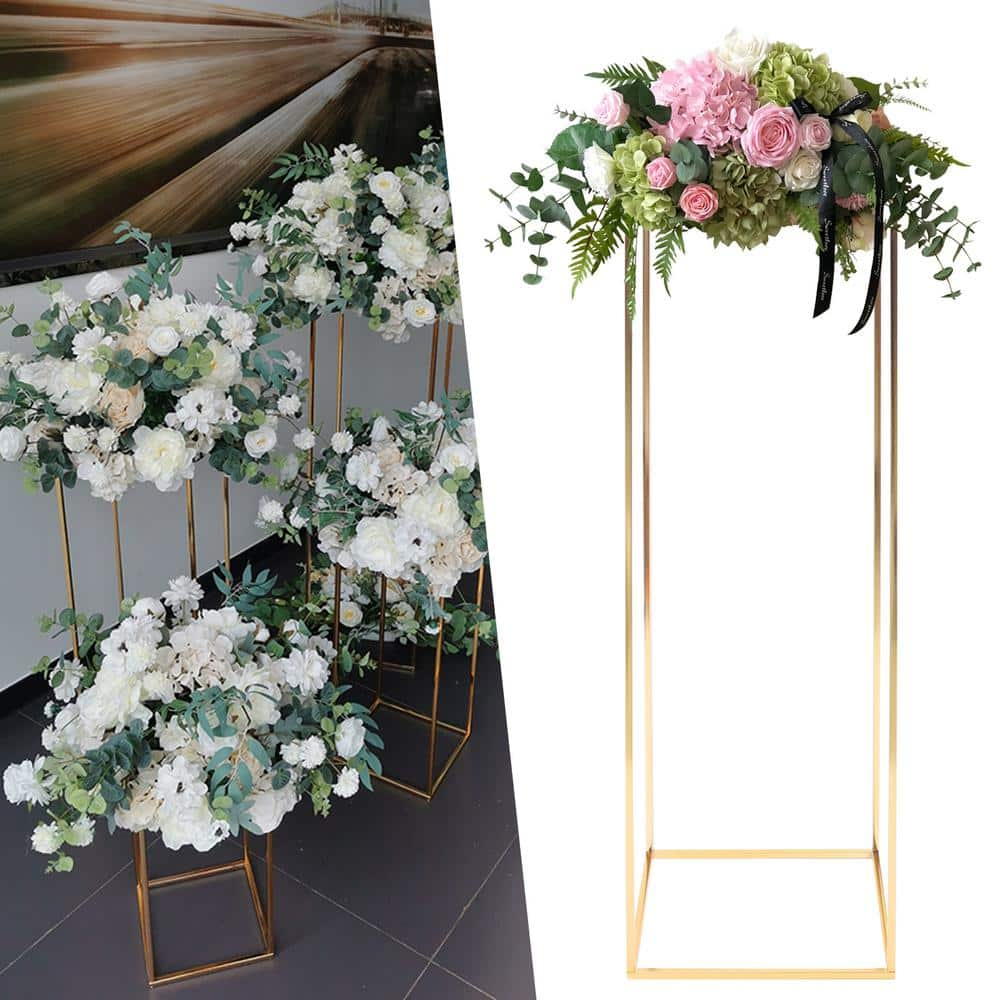 YIYIBYUS 39.37 in. x 12.2 in. IndoorOutdoor Gold Metal Geometric Vase Column Stand with Clear Acrylic Panel Flower Display Rack HG-ZJ-8245