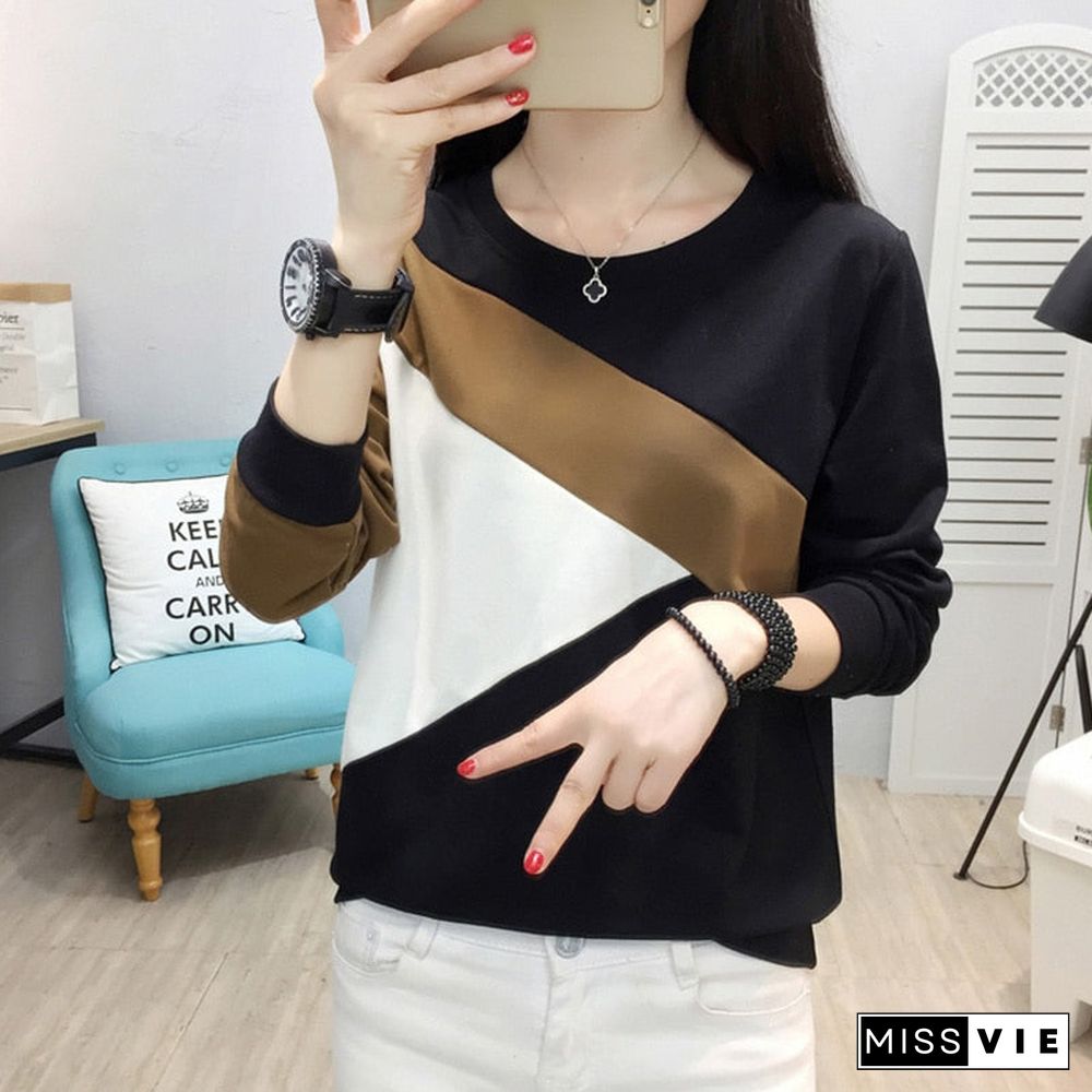 Long Sleeve T Shirt Women Tshirt Patchwork Plus Size T-Shirt Women Tops Autumn And Winter Tee Shirt Femme Camisetas Mujer