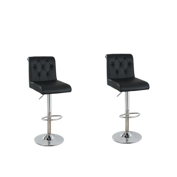 Modern Stylish Adjustable Bar Stools Gas Lift Chair Faux Leather Tufted Chrome Base Set of 2 Chairs with Metal Frame for Bar