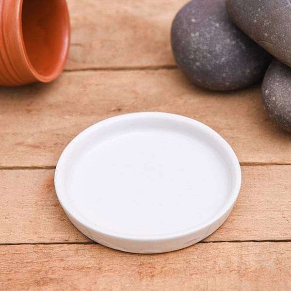 4.2 inch (11 cm) Round Ceramic Plate For 4 inch (10 cm) Ceramic Pot (White) (set of 6)