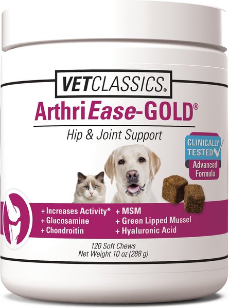 VetClassics ArthriEase GOLD Hip and Joint Support Dog and Cat Supplement， 120 count