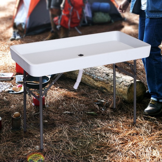 Outsunny 4ft Portable Folding Fish Fillet Cleaning Table Camping Picnic Ice Party Desk With Sink