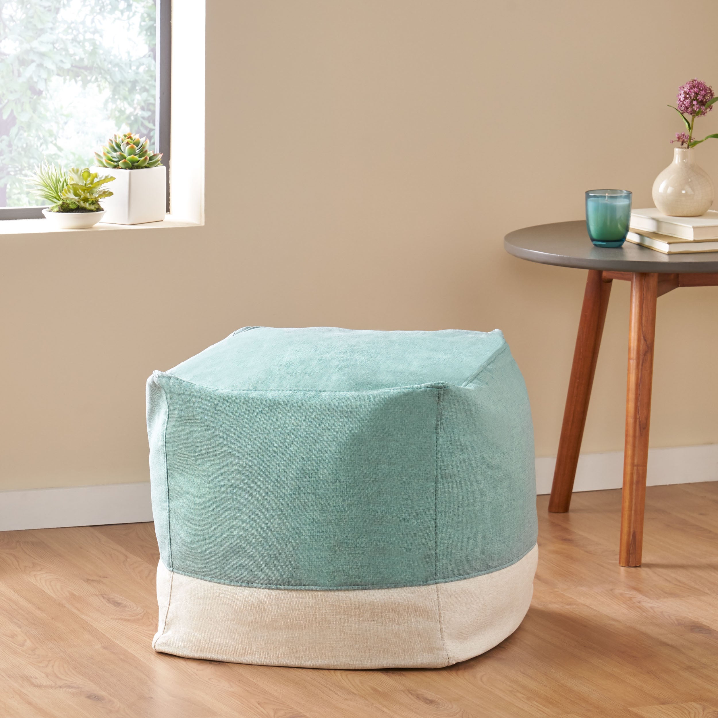 Punjab Tattnall Contemporary Two Tone Fabric Cube Pouf