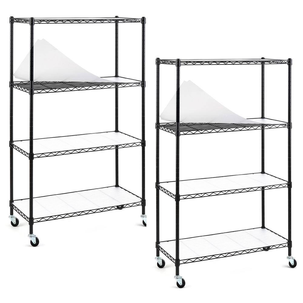 EFINE Black 4-Tier Rolling Carbon Steel Wire Garage Storage Shelving Unit Casters (2-Pack) (30 in. W x 50 in. H x 14 in. D) RL200-4WX2