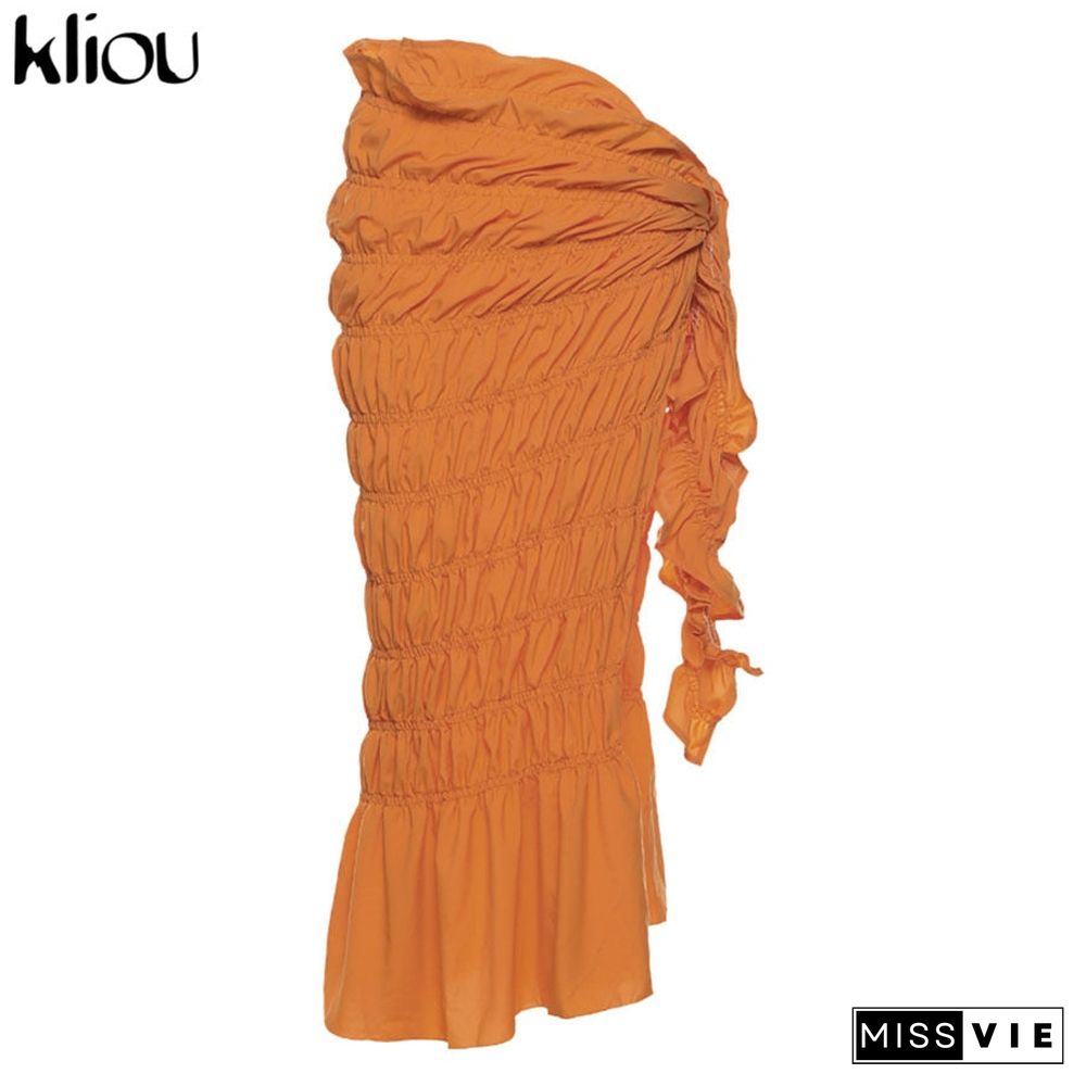 Kliou Pleated Woven Skirt For Women Harajuku Sexy Oversized Casual Clothing Irregular Shape Side Lace Casualwear Female Outfit