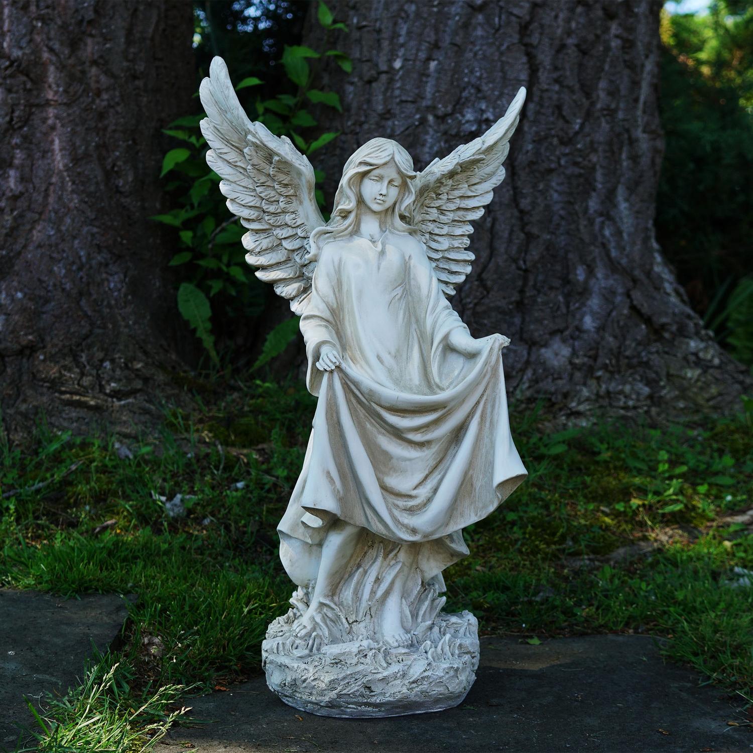 23.25" Standing Religious Angel Outdoor Garden Bird Bath or Feeder Statue