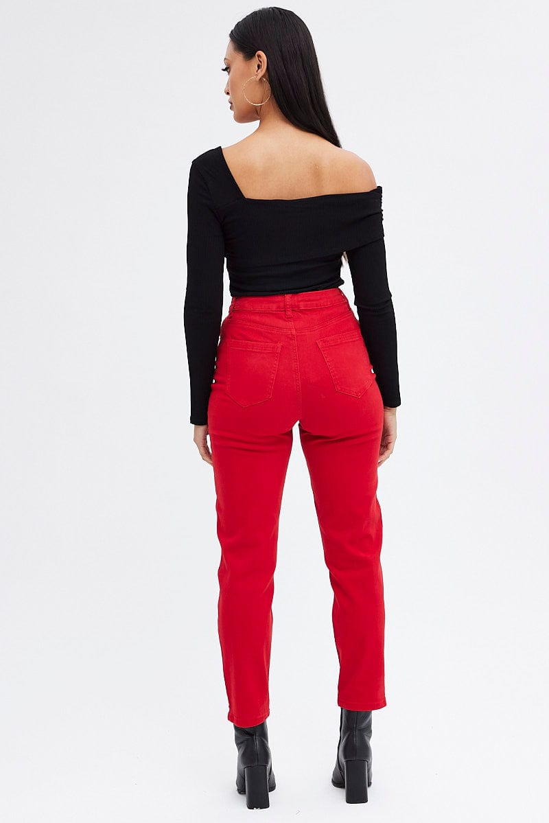 Red Mom Denim Jeans High Rise